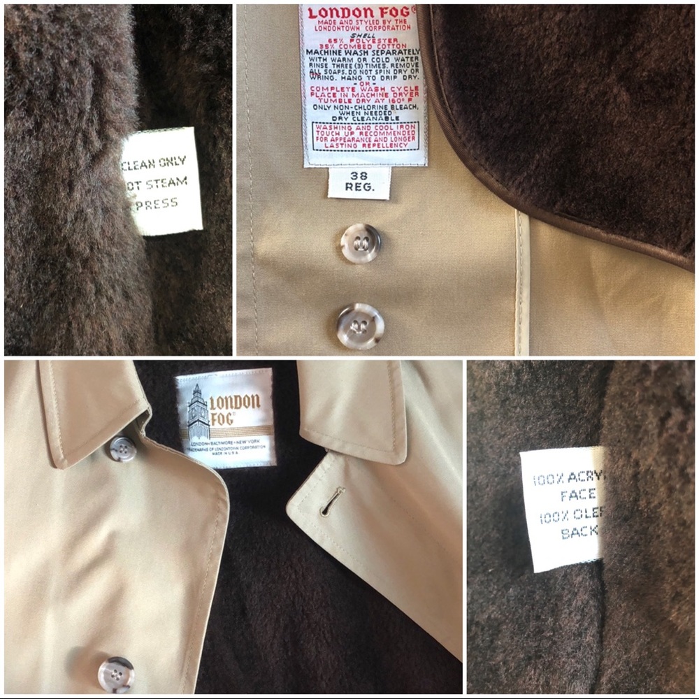 LONDON FOG Classic Fit VTG "Made in U.S.A." Khaki/Tan Removable Liner Trench - Picture 5 of 8